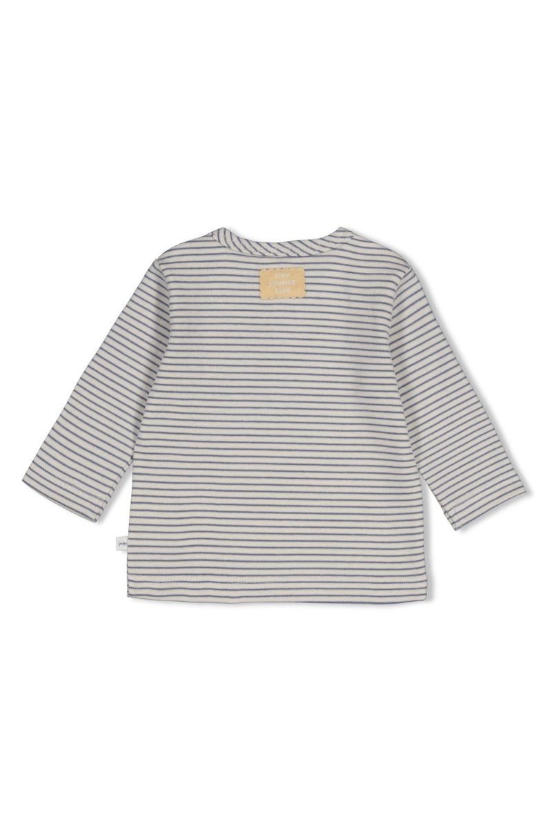 Feetje longsleeve rib, gestreept met 'Breakfast Buddy'-print, blauw